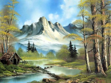 Berghütte Bob Ross freihändig Landschaften Ölgemälde